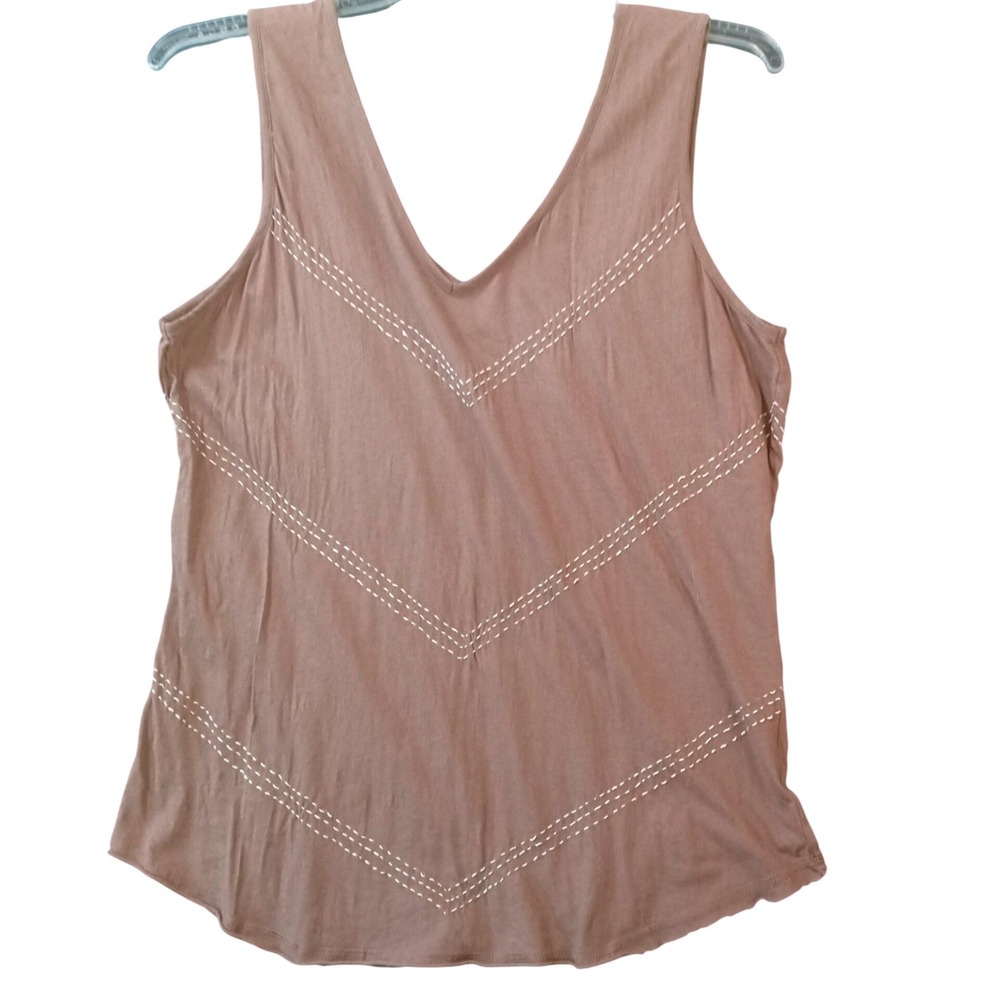 Sleeveless Top Tank Brown V Neck Boho Casual Stitched‎ Detail